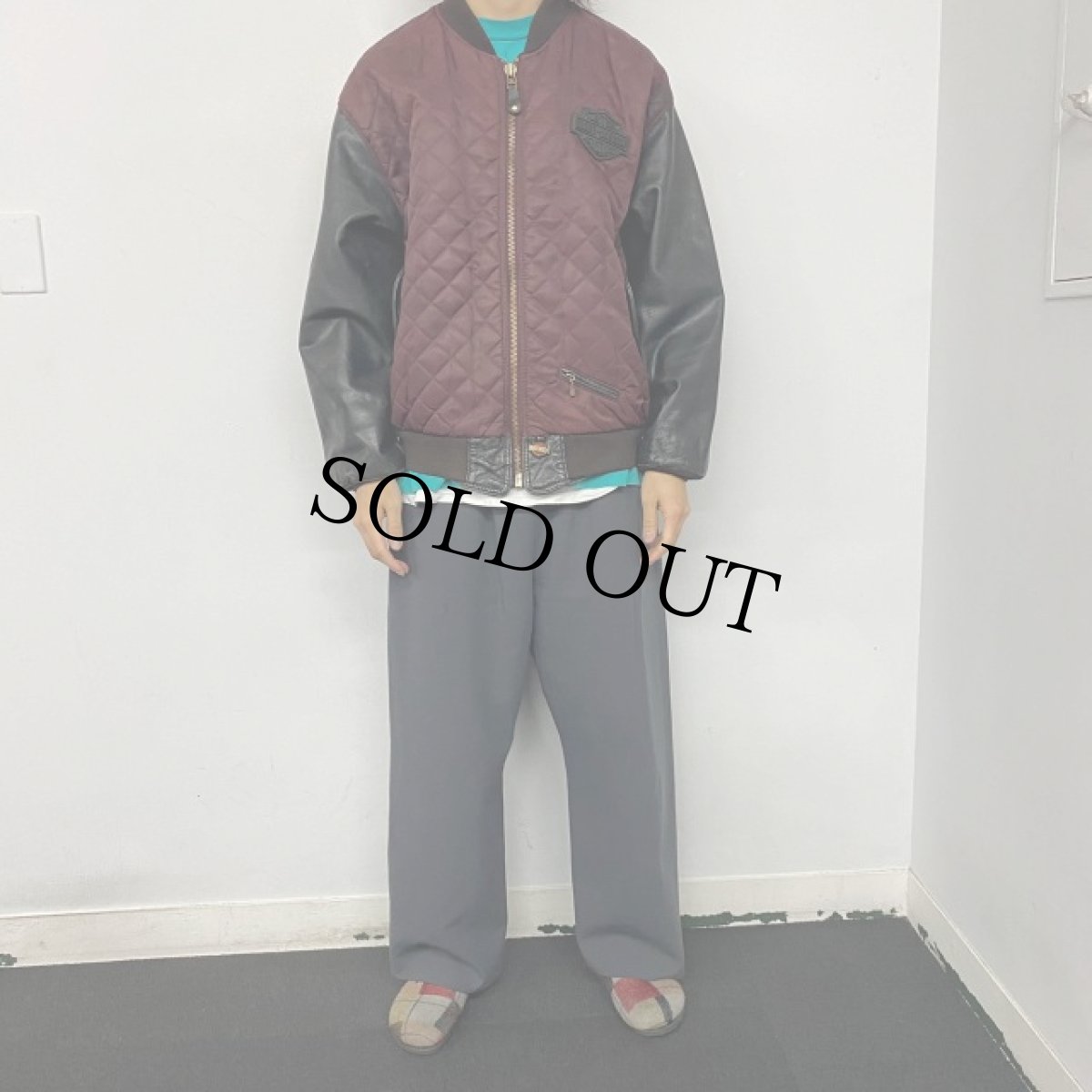 画像2: HARLEY-DAVIDSON ナイロンキルティング×レザー切り替えジャケット L (2)