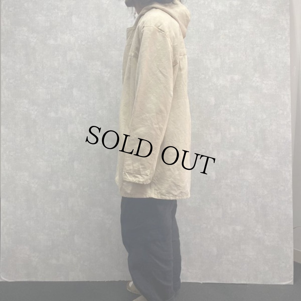 画像3: 80's EURO コットンリネンダック フーデッドワークコート 58 (3)