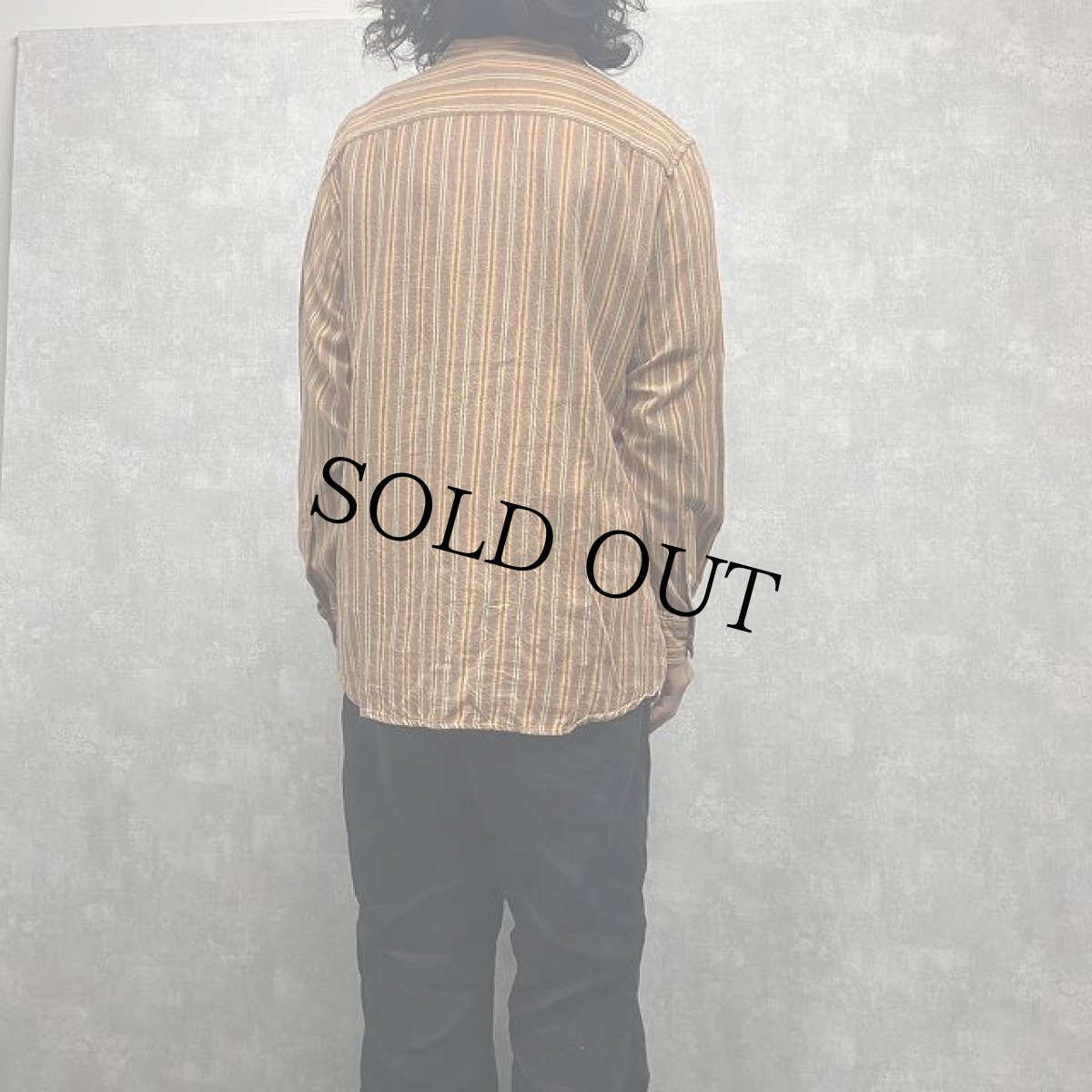 画像4: sahalie ストライプ柄 バンドカラーグランパシャツ L (4)