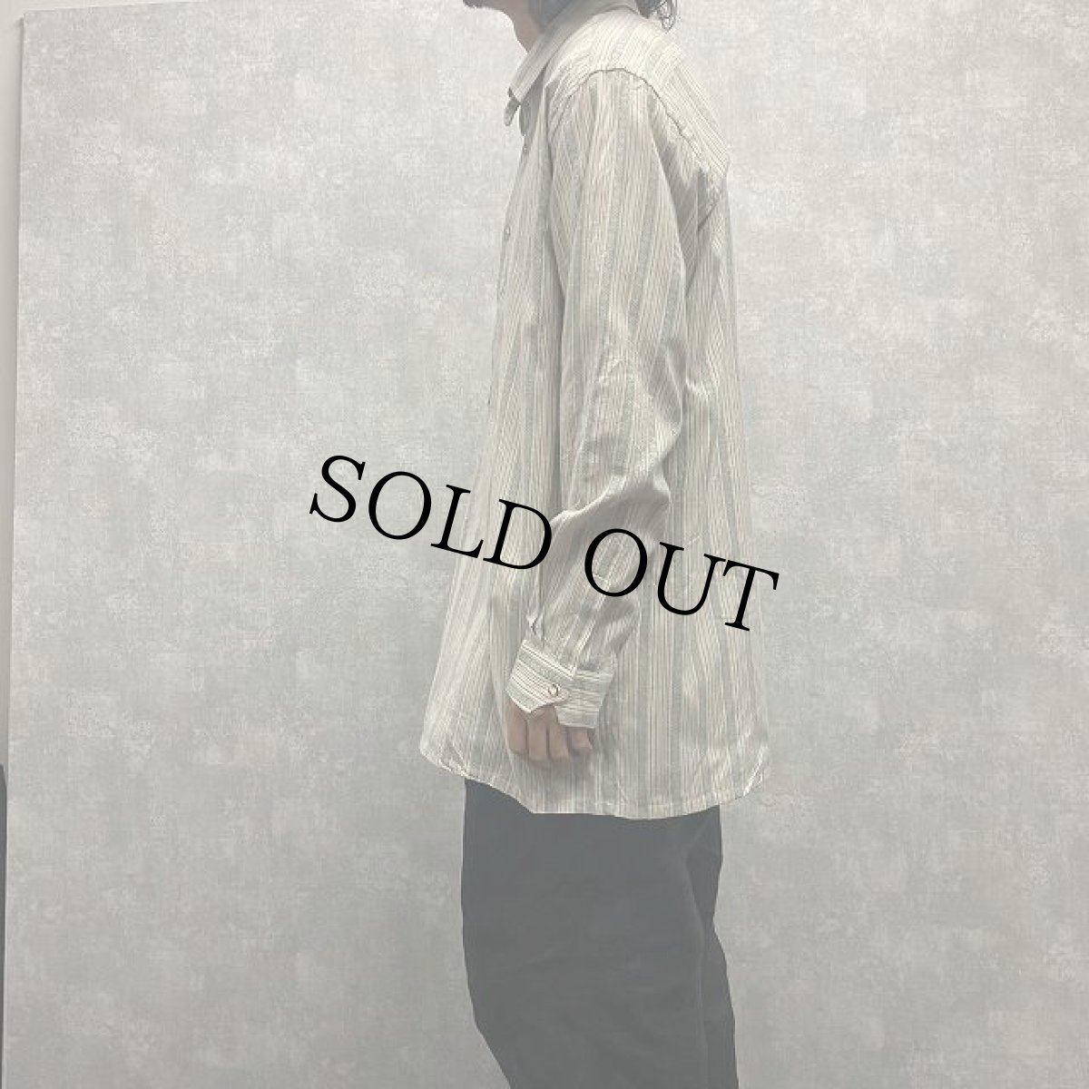 画像3: Almsach ストライプ柄 チンスト付き グランパシャツ XXL (3)