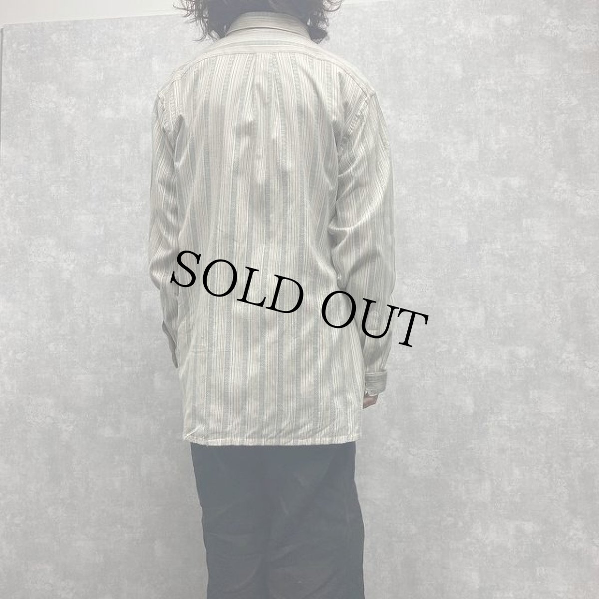 画像4: Almsach ストライプ柄 チンスト付き グランパシャツ XXL (4)