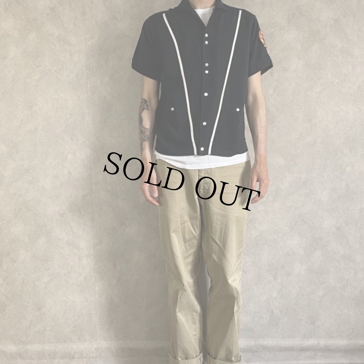 画像3: 60's Crown Prince Black Rayon Bowling Shirt M (3)