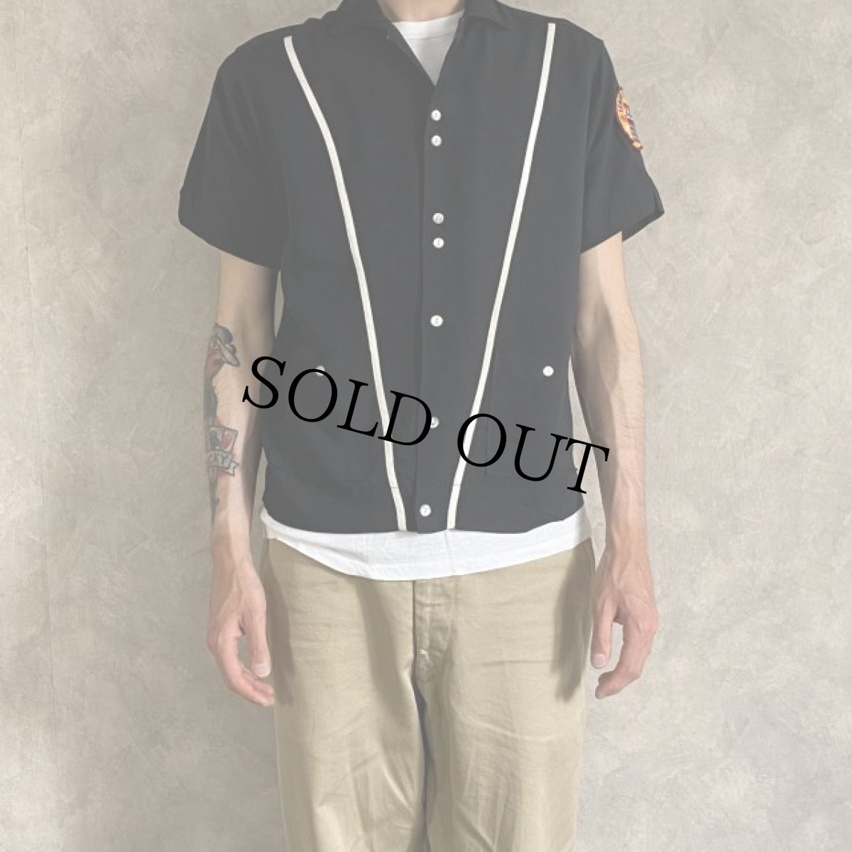 画像4: 60's Crown Prince Black Rayon Bowling Shirt M (4)