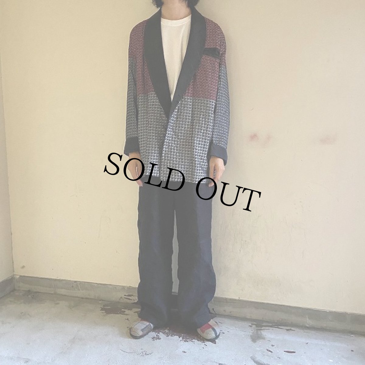 画像2: //80's〜USA製 織り柄 ショールカラーガウンジャケット (2)