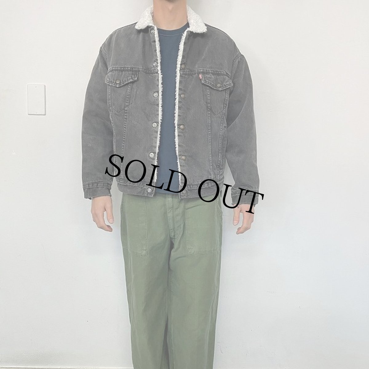 画像3: 80's Levi's 70609 USA製 ブラックデニム ボアジャケット S (3)