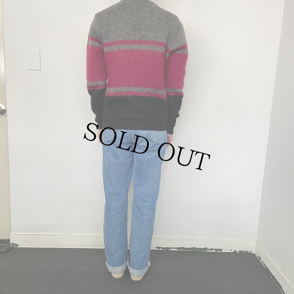 画像4: 60's ボーダー柄 モヘアニットカーディガン (4)