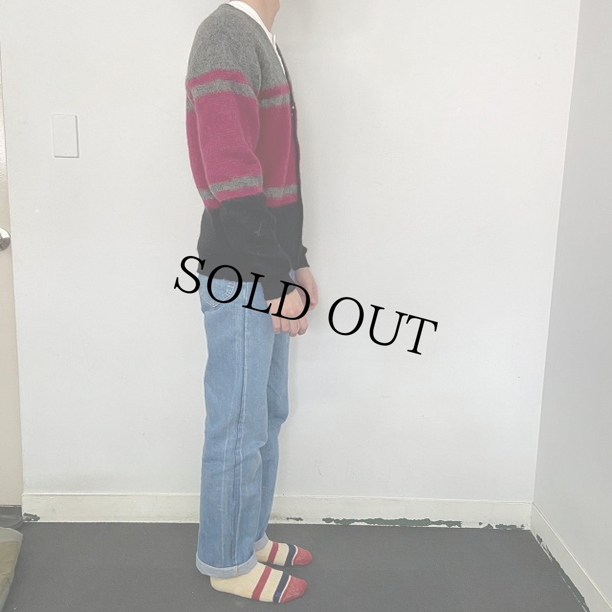 画像3: 60's ボーダー柄 モヘアニットカーディガン (3)