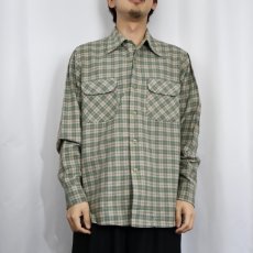 画像2: 70's PENDLETON チェック柄 ウールオープンカラーシャツ L (2)