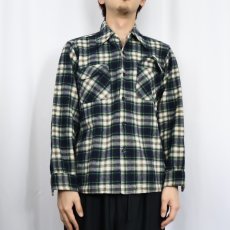 画像2: 70's PENDLETON USA製 チェック柄 ウールオープンカラーシャツ M (2)
