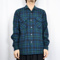 画像2: 60's PENDLETON チェック柄 ウールオープンカラーシャツ M (2)