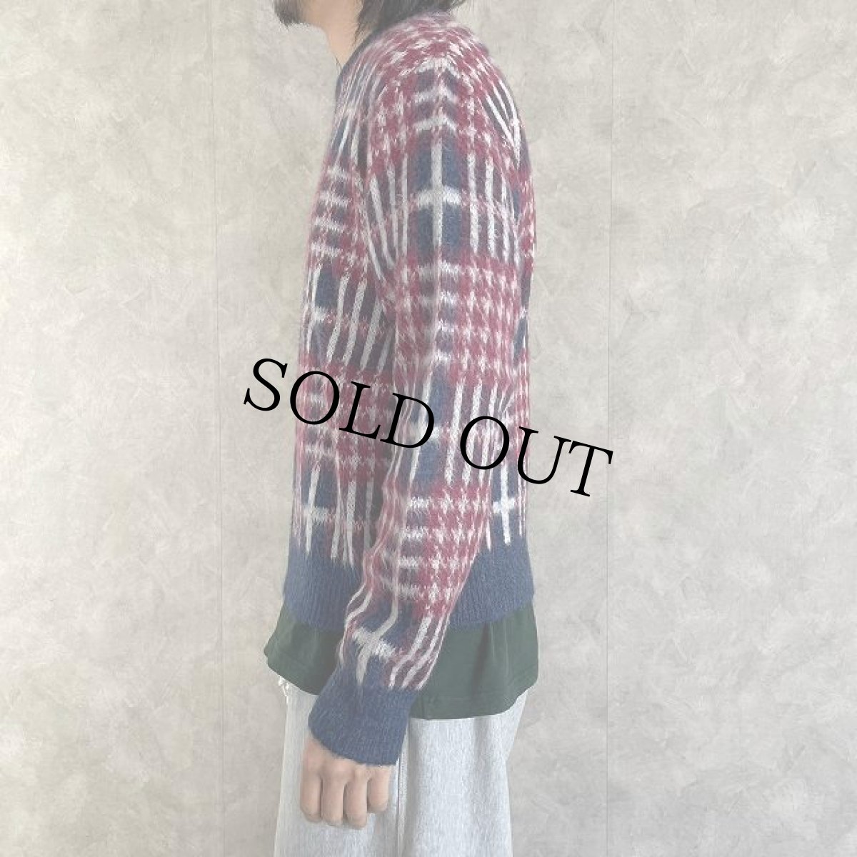 画像3: 60〜70's TOWNCRAFT チェック柄 モヘアニットセーター L (3)