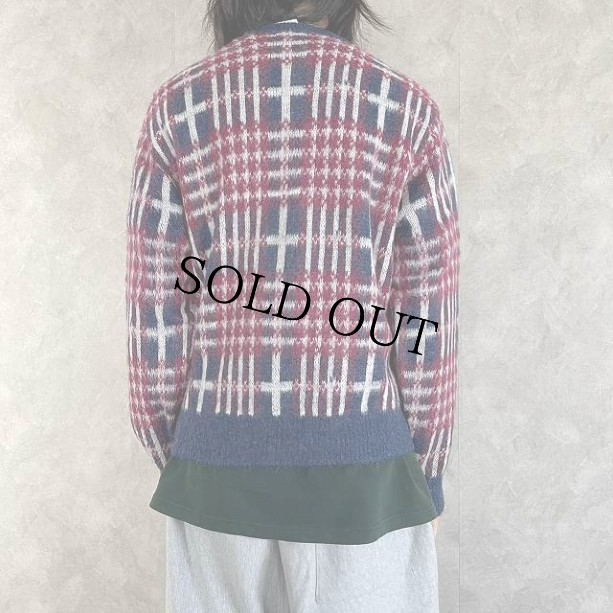 画像4: 60〜70's TOWNCRAFT チェック柄 モヘアニットセーター L (4)