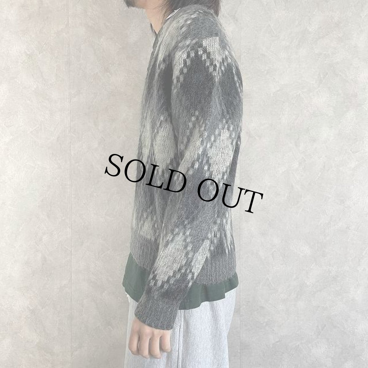 画像3: 60's PURITAN アーガイル柄 Vネックニットセーター M (3)