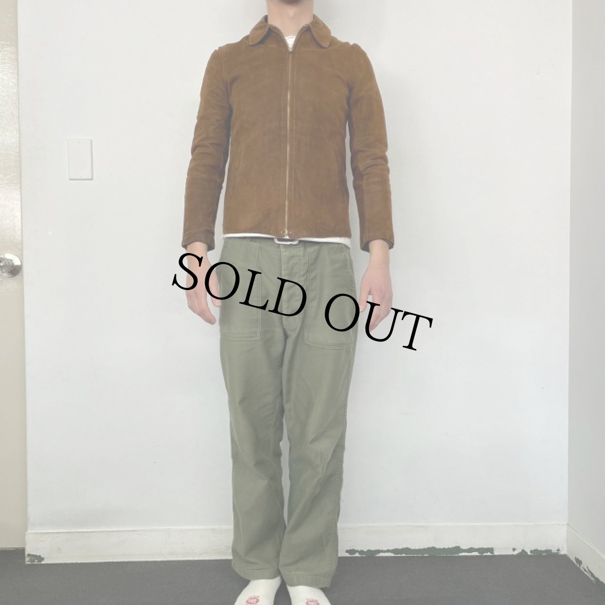 画像2: 30〜40's ヌバックレザースポーツジャケット ハトメジップ (2)