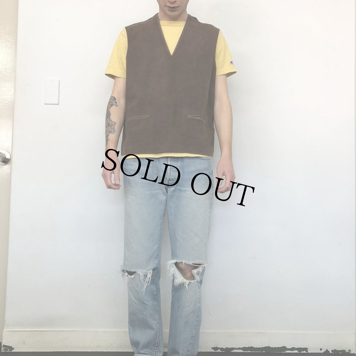 画像2: 50's FRANCE製 ニット切替 プルオーバーヌバックベスト (2)