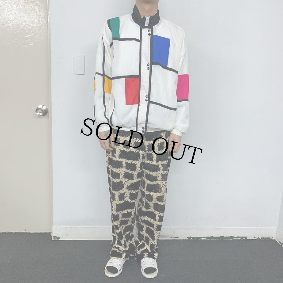 画像2: AUIAT SOIRTIF モンドリアンパターン ナイロンジャケット L (2)