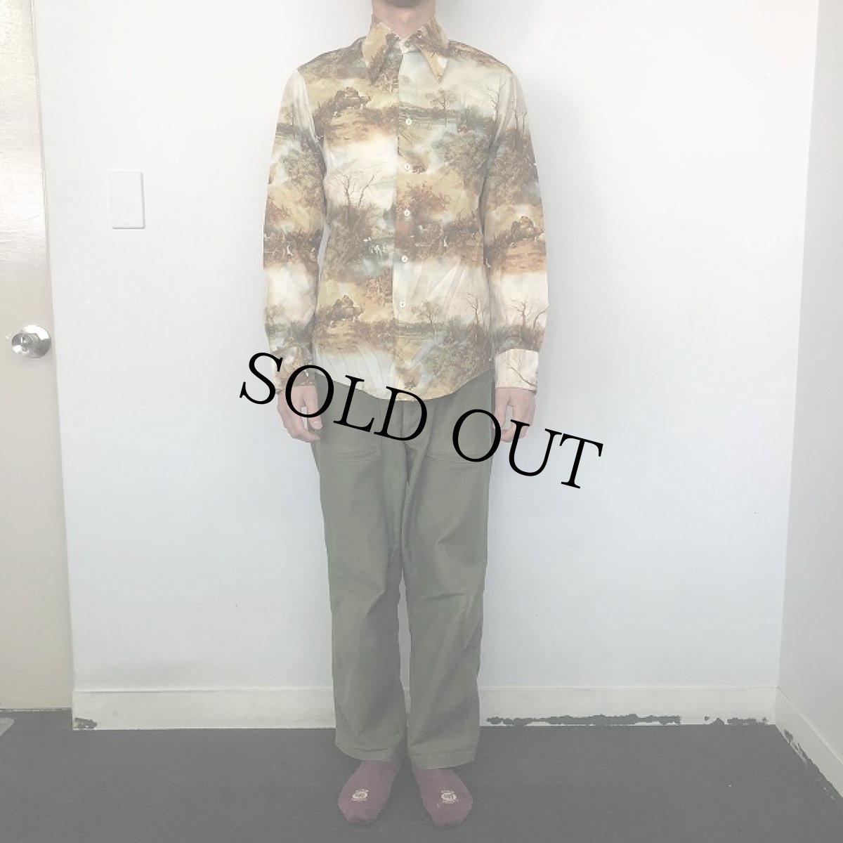 画像2: 70's Chemise Et Cie 隠れプリント風景柄ポリシャツ (2)