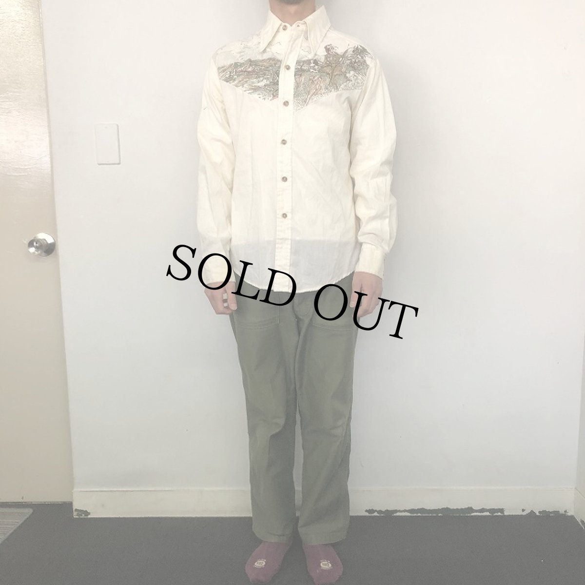 画像3: 70's KENNINGTON 隠れミッキープリント キルティングウエスタンヨーク切替シャツ (3)