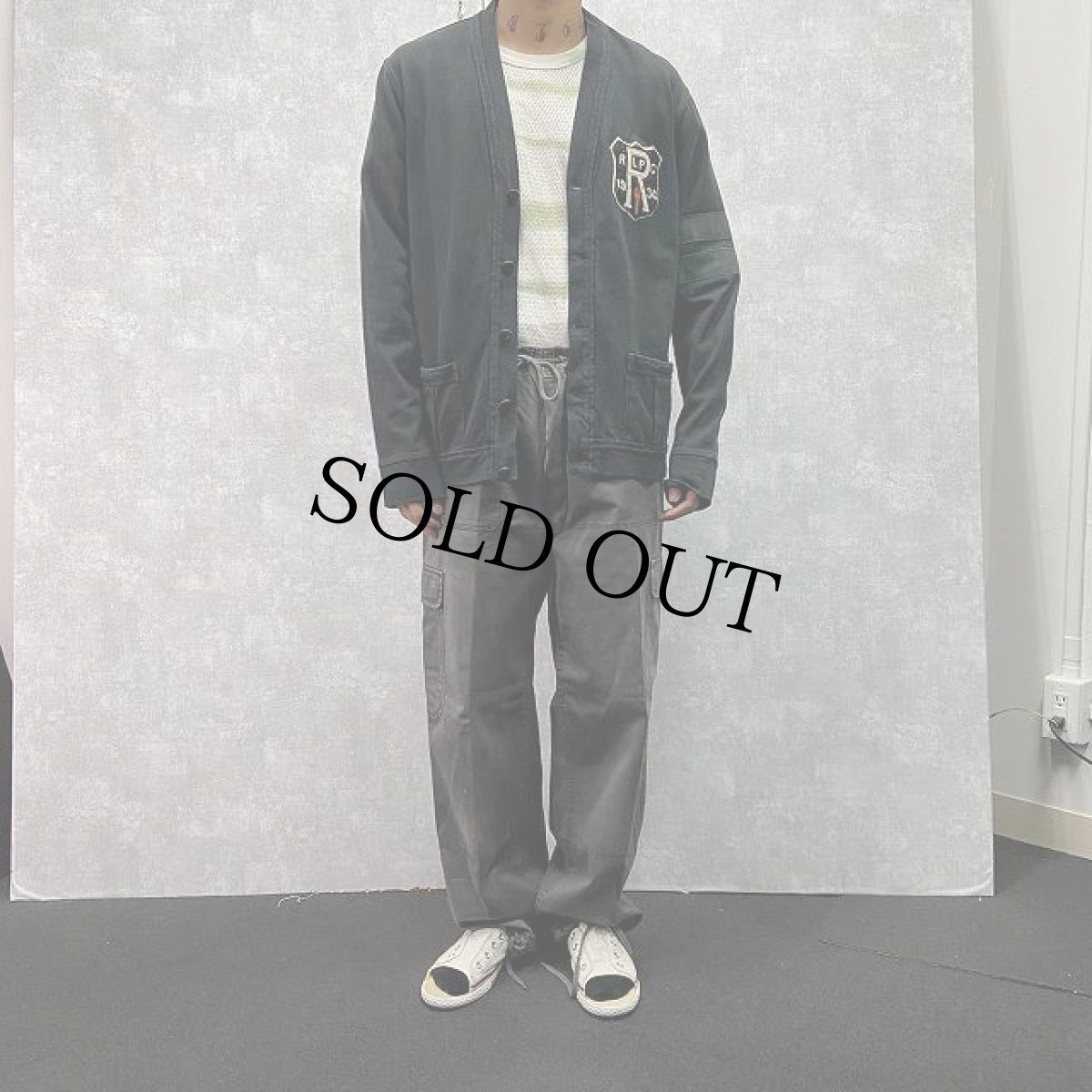 画像2: POLO Ralph Lauren "RLPC 1934" レザーライン スウェットカーディガン BLACK M (2)