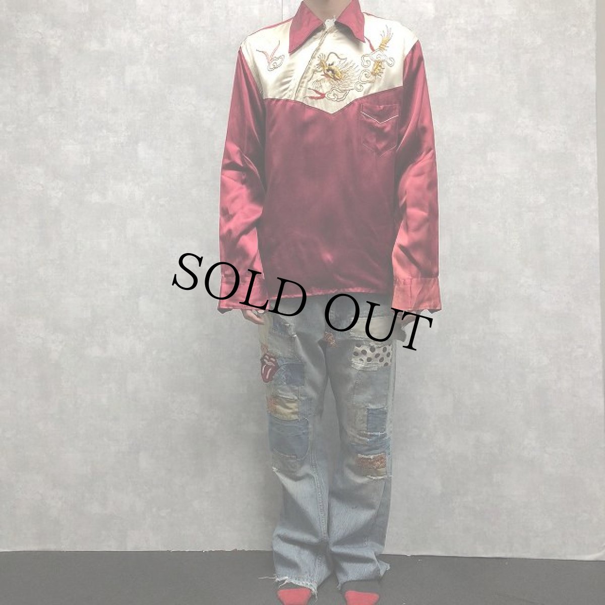 画像2: 50〜60's 龍刺繍ハーフジップスカシャツ L (2)