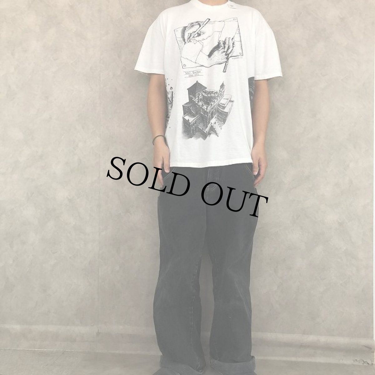 画像3: 80's M.C.Escher USA製 騙し絵アート マルチプリントTシャツ XL (3)