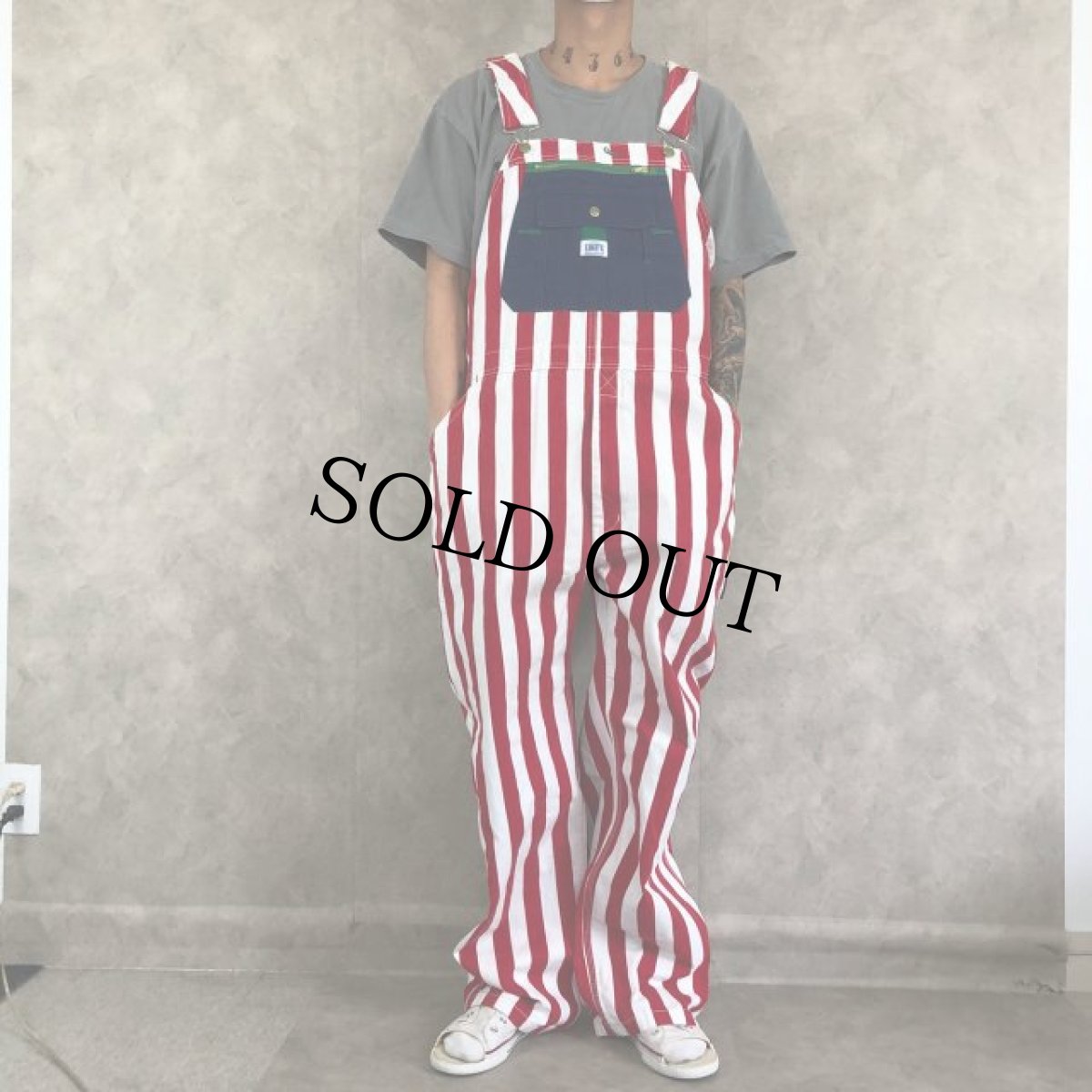 画像2: LIBERTY ストライプ柄オーバーオール 40×30 (2)