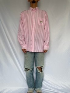 画像2: POLO Ralph Lauren フラッグロゴ刺繍  ストライプ柄 コットンブロードボタンダウンシャツ XL (2)