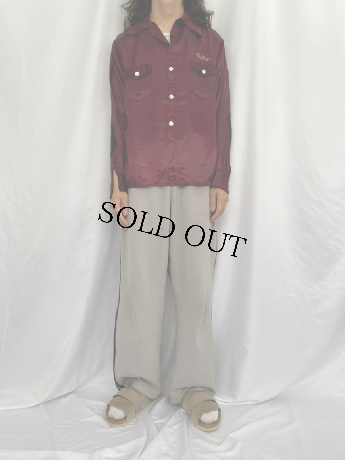 画像2: 40〜50's "TORPEDOES L.a." チェーン刺繍 サテンプルオーバーボーリングシャツ M (2)