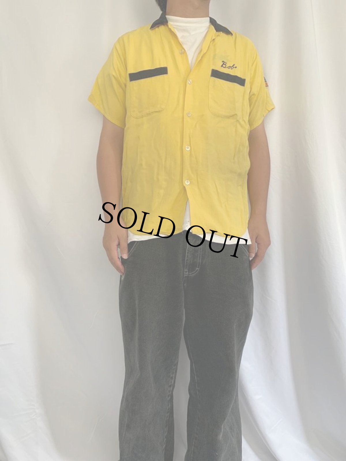 画像2: 60's Dunhill チェーン刺繍×ワッペン ボーリングシャツ M (2)