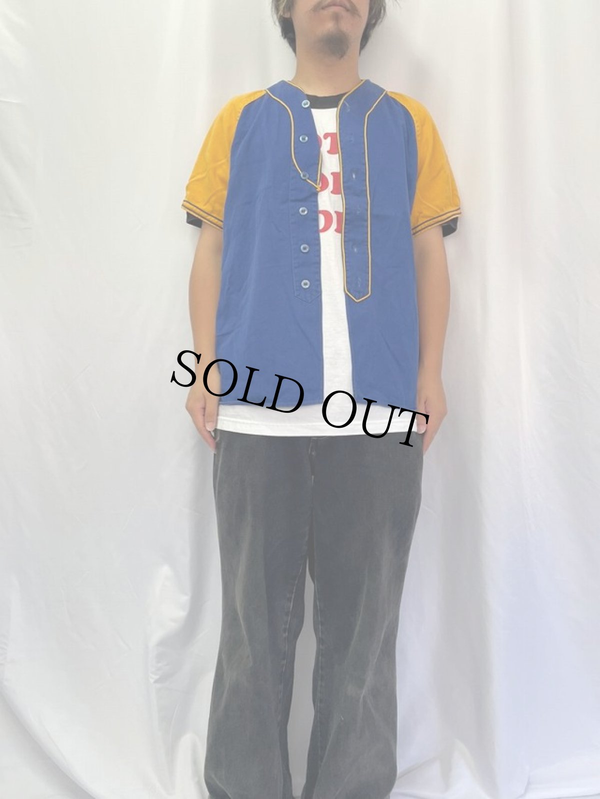 画像2: 60's Wilson USA製 フロッキープリント ツートーン コットンベースボールシャツ (2)