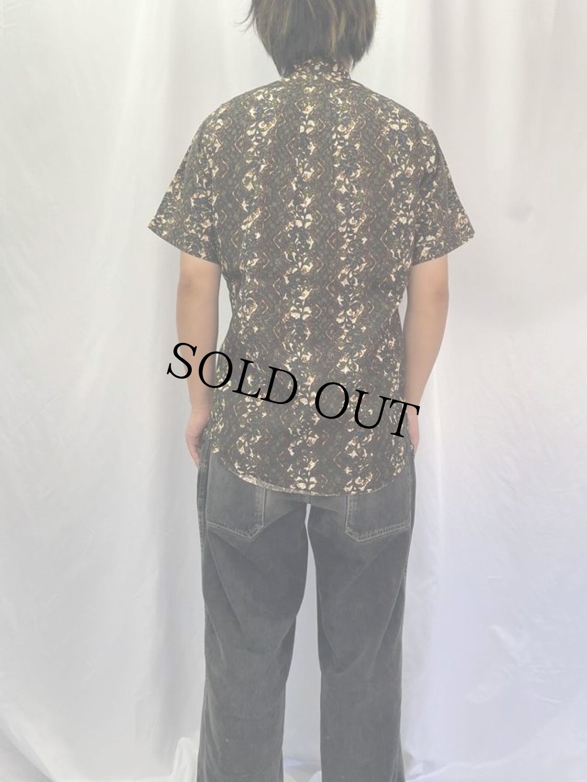 画像4: 60's Advance Guard 花柄 ボーダーパターン コットンボタンダウンシャツ (4)