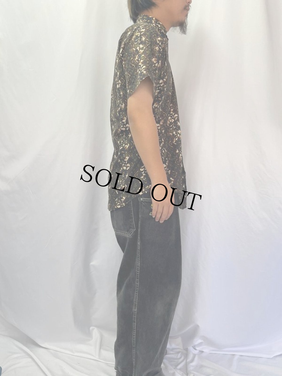 画像3: 60's Advance Guard 花柄 ボーダーパターン コットンボタンダウンシャツ (3)