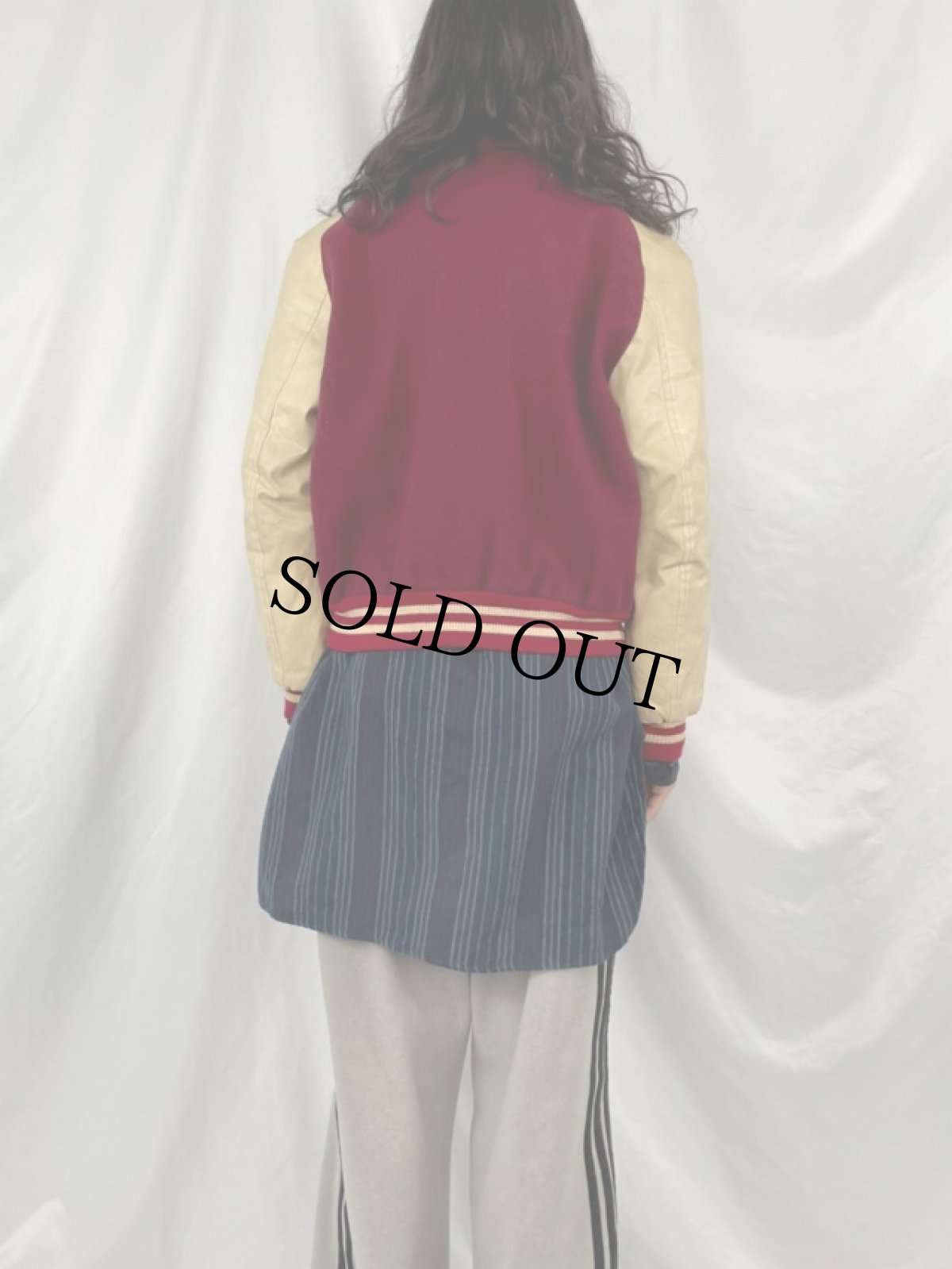 画像4: 60〜70's 襟付き ウイングフットワッペン付き レザー×ウールスタジャン (4)