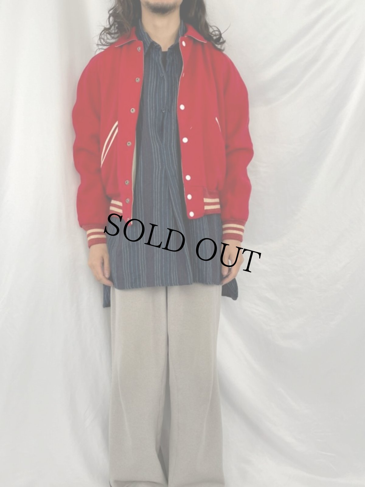 画像2: 60〜70's 襟付き ウールスタジャン (2)