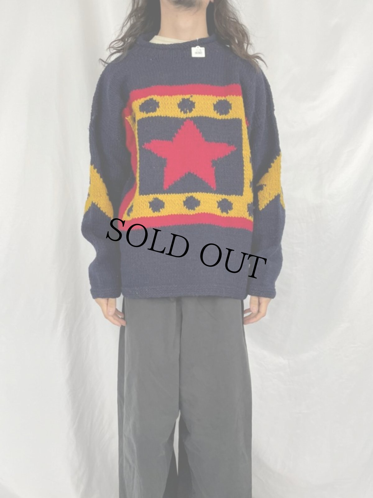 画像2: ECUADOR製 星柄 ロールネック ウールニットセーター (2)