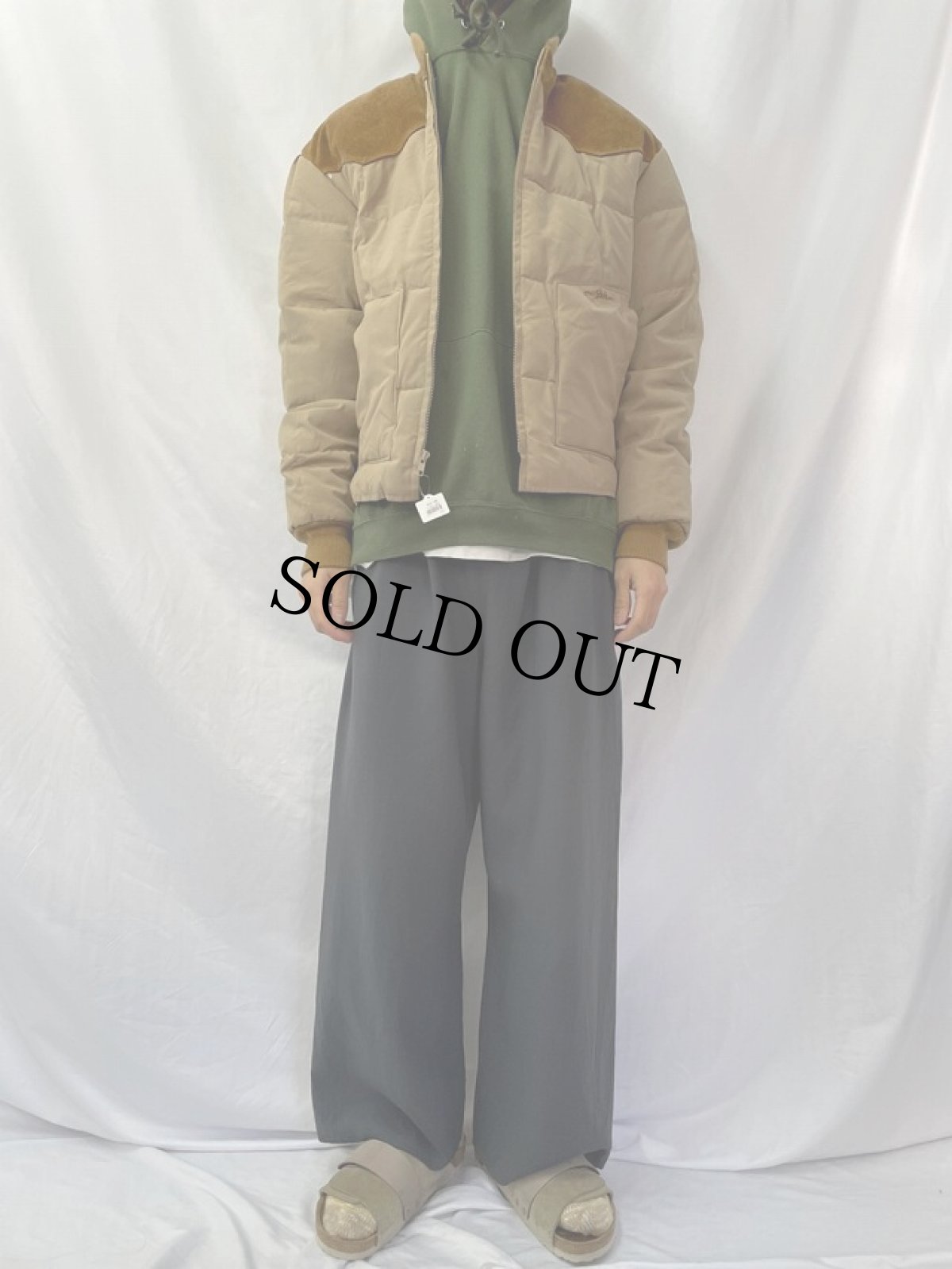 画像2: 80's Schott ヌバックウエスタンヨーク切り替え ダウンジャケット M (2)