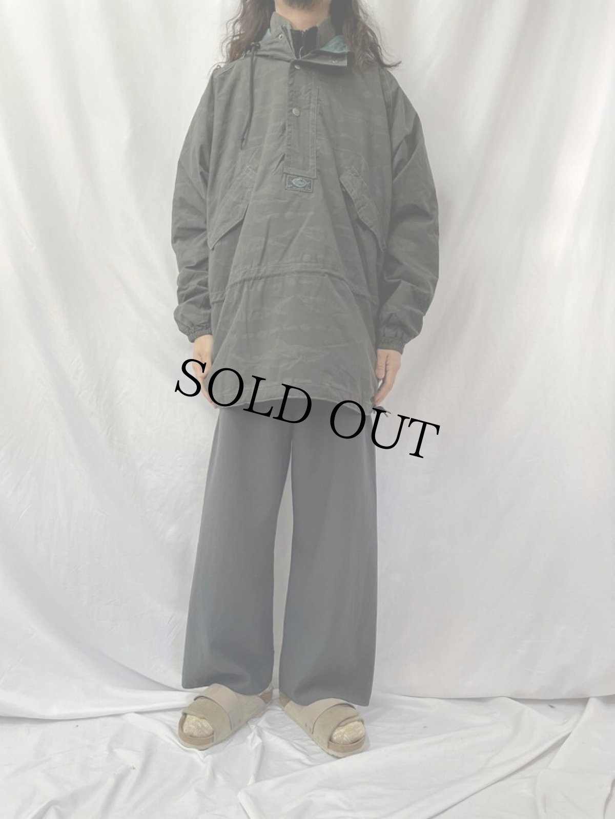 画像2: BELOWZERD フリースレイヤードデザイン 総柄 ナイロンアノラックパーカー L (2)