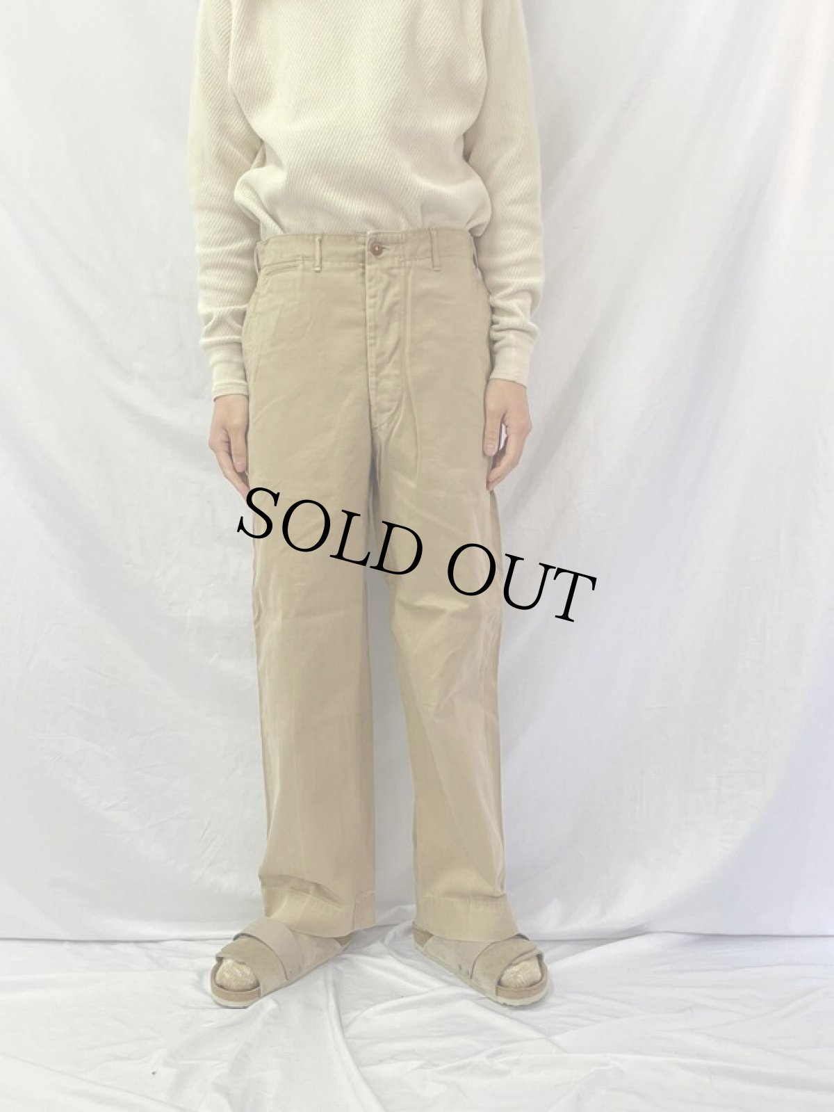 画像2: 40's USMC フラップポケット チノトラウザーズ W33 (2)