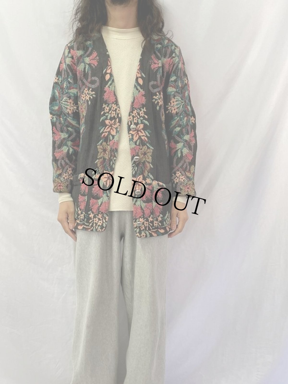 画像2: 花柄織り ノーカラージャケット M/L (2)