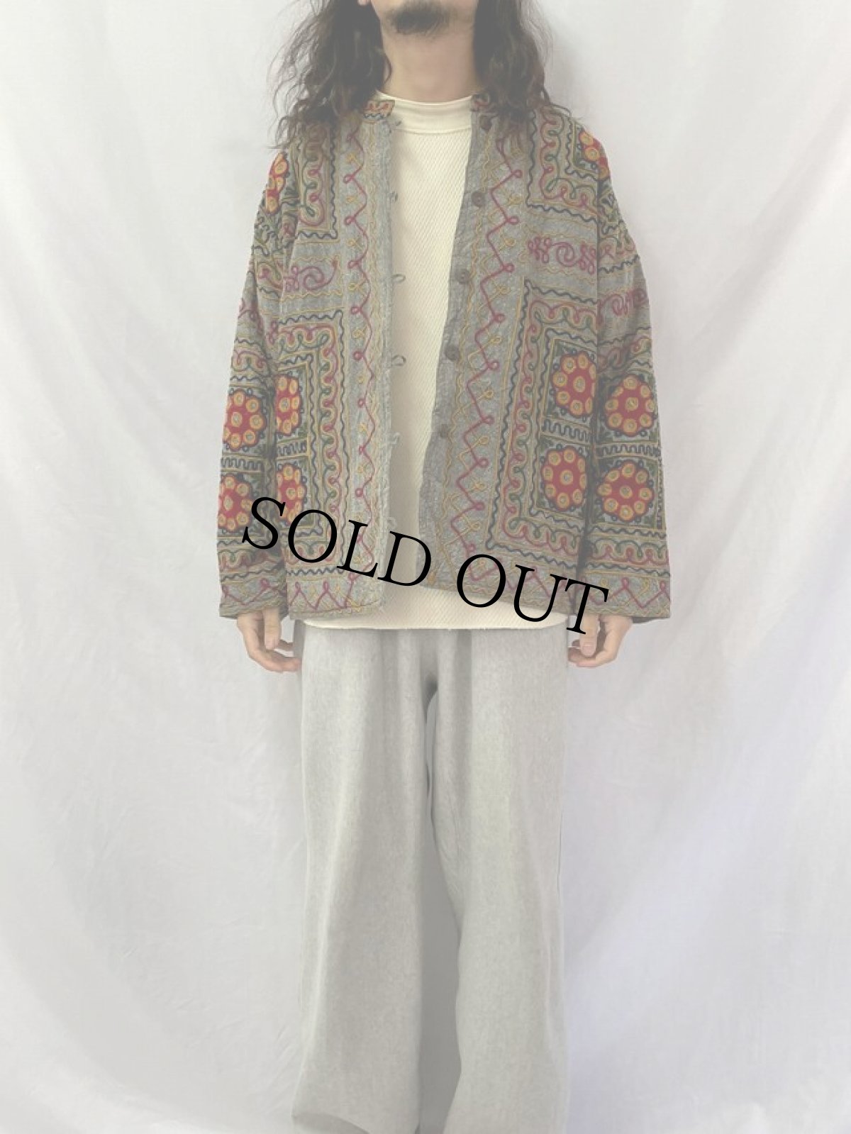 画像2: 総柄刺繍 コットンマオカラージャケット (2)