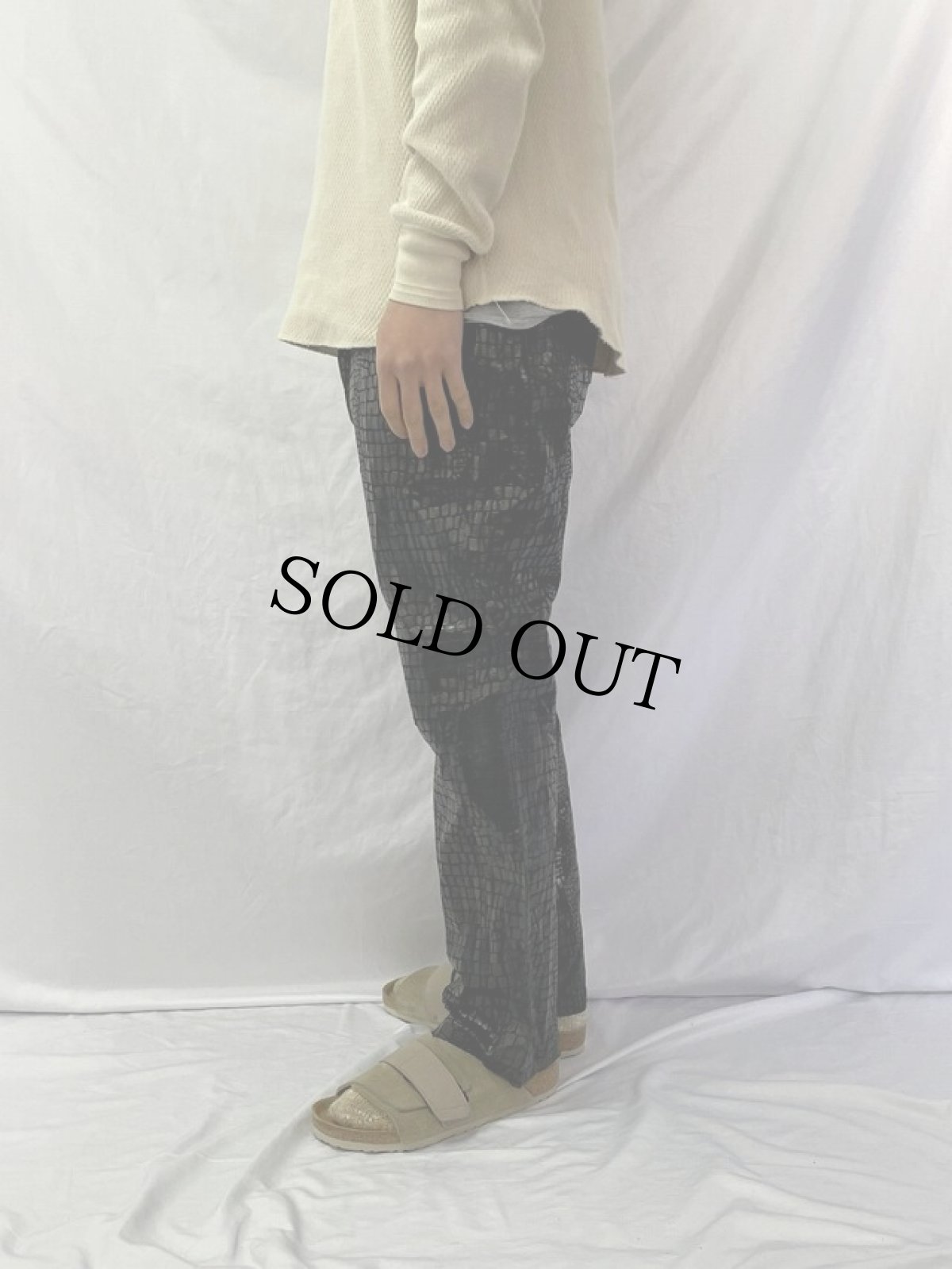 画像3: 90's クロコデザイン レザーパンツ W33 (3)