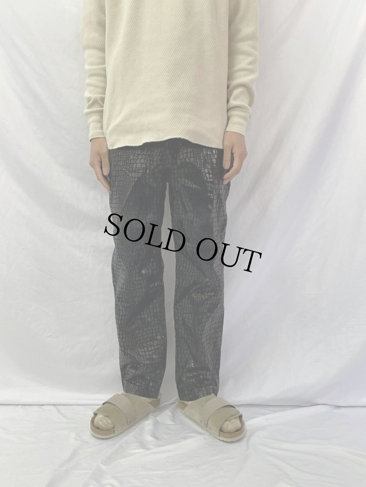 画像2: 90's クロコデザイン レザーパンツ W33 (2)