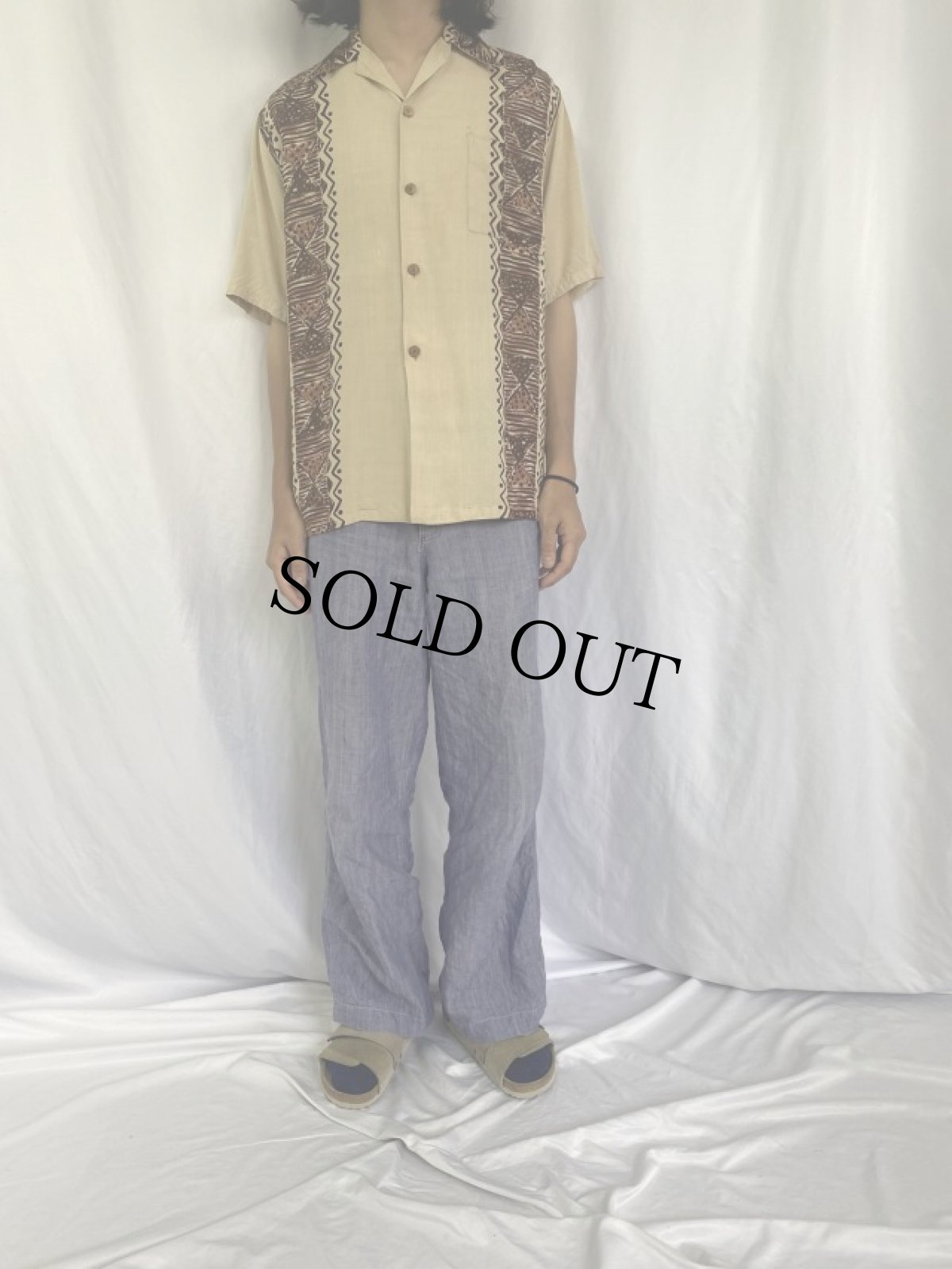 画像2: 50's Kislin's ボーダーパターン シルクアロハシャツ M (2)