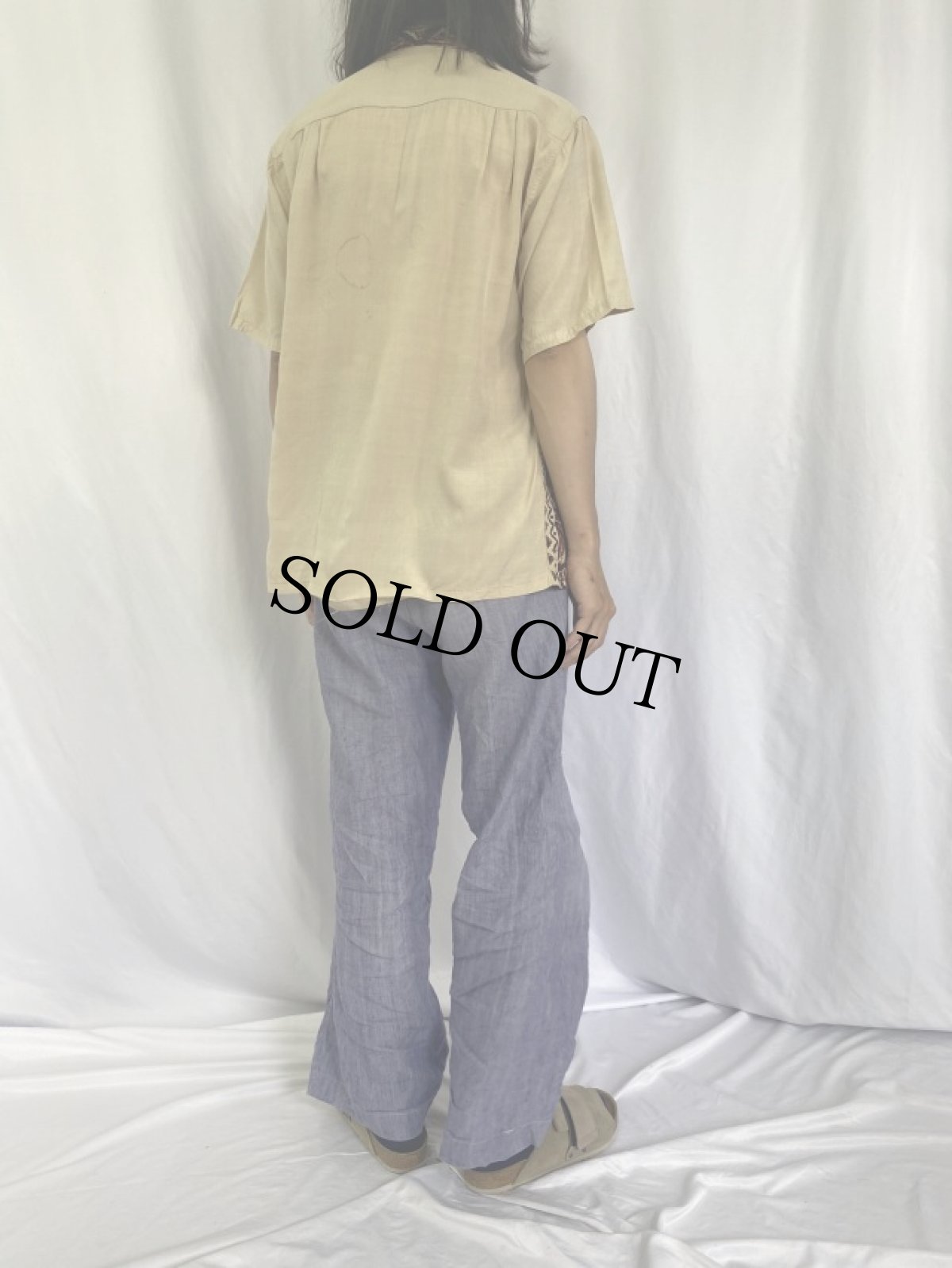 画像4: 50's Kislin's ボーダーパターン シルクアロハシャツ M (4)