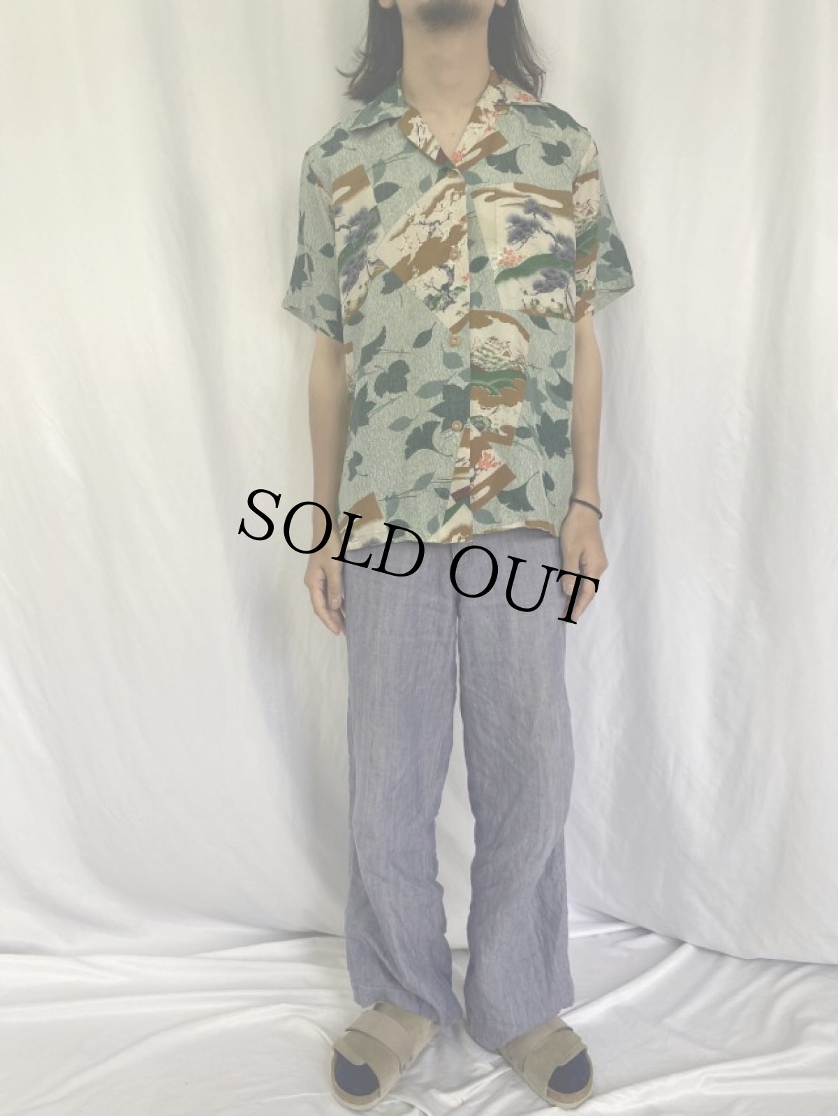 画像2: 50's Kihi Kihi 和柄 シルクアロハシャツ M (2)