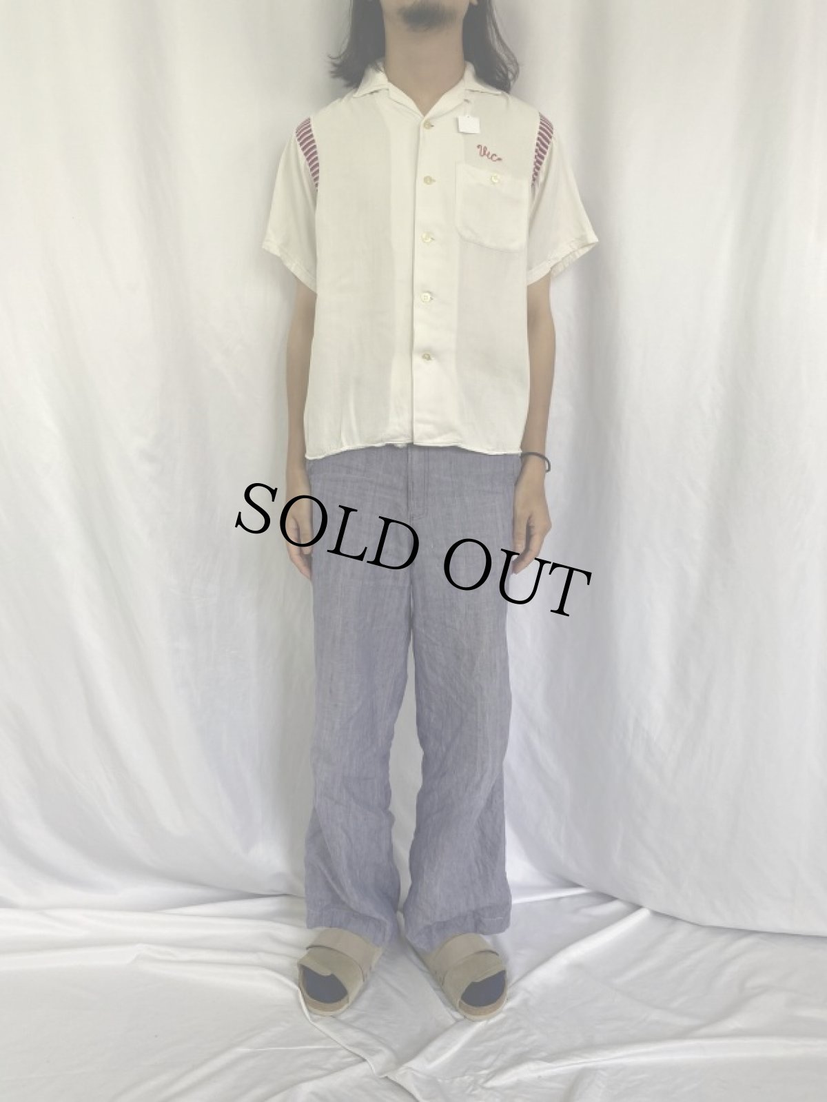 画像2: 50〜60's George London "Passaic DIV." チェーン刺繍 ボーリングシャツ M (2)