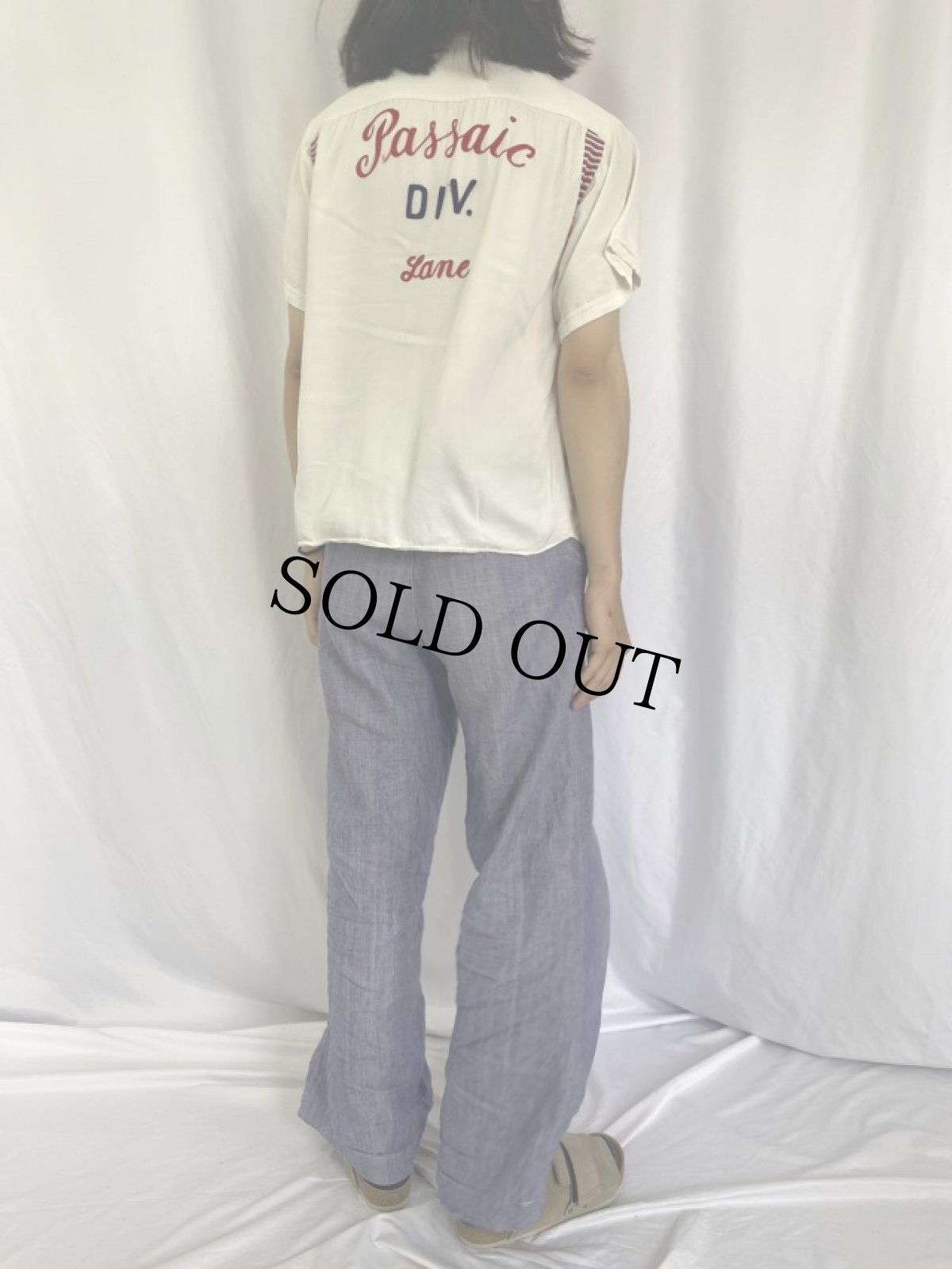 画像4: 50〜60's George London "Passaic DIV." チェーン刺繍 ボーリングシャツ M (4)