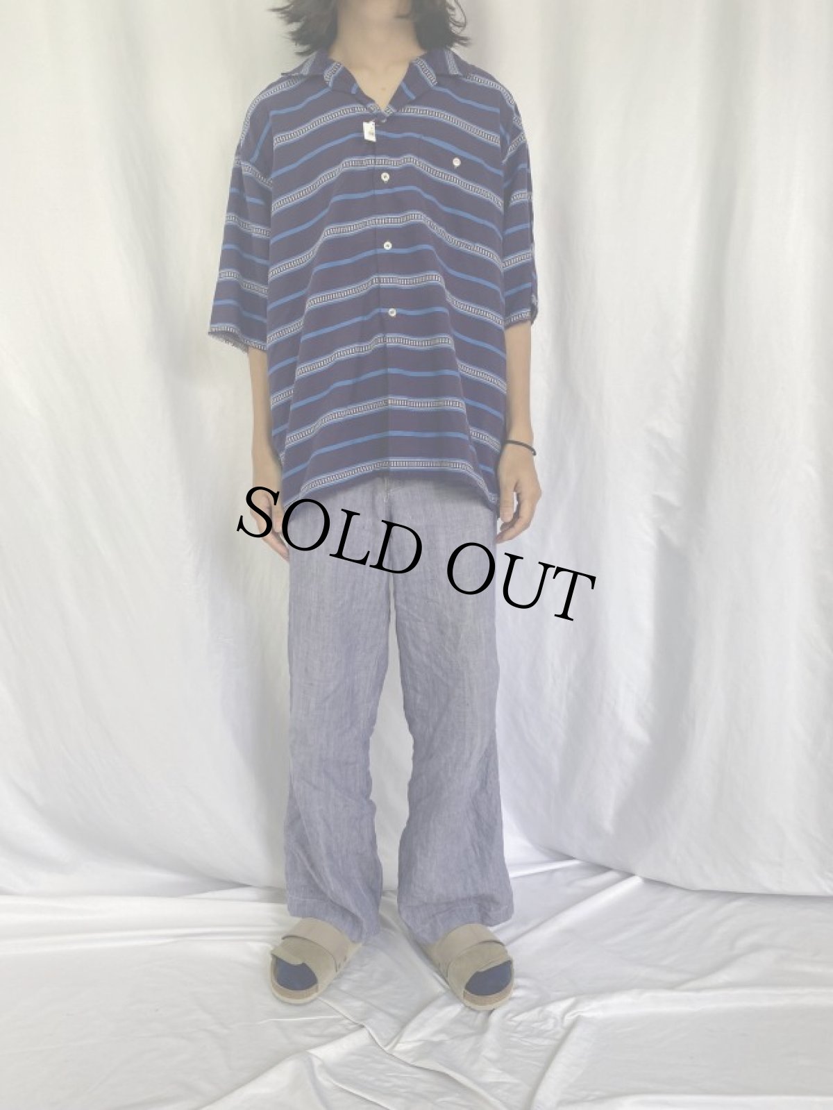 画像2: 60's SPORTSWEAR USA製 ボーダー柄 オープンカラーコットンシャツ XL (2)