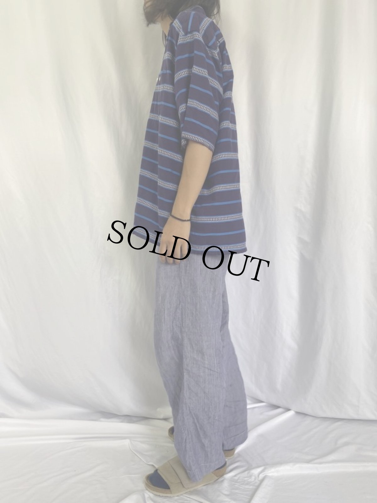 画像3: 60's SPORTSWEAR USA製 ボーダー柄 オープンカラーコットンシャツ XL (3)