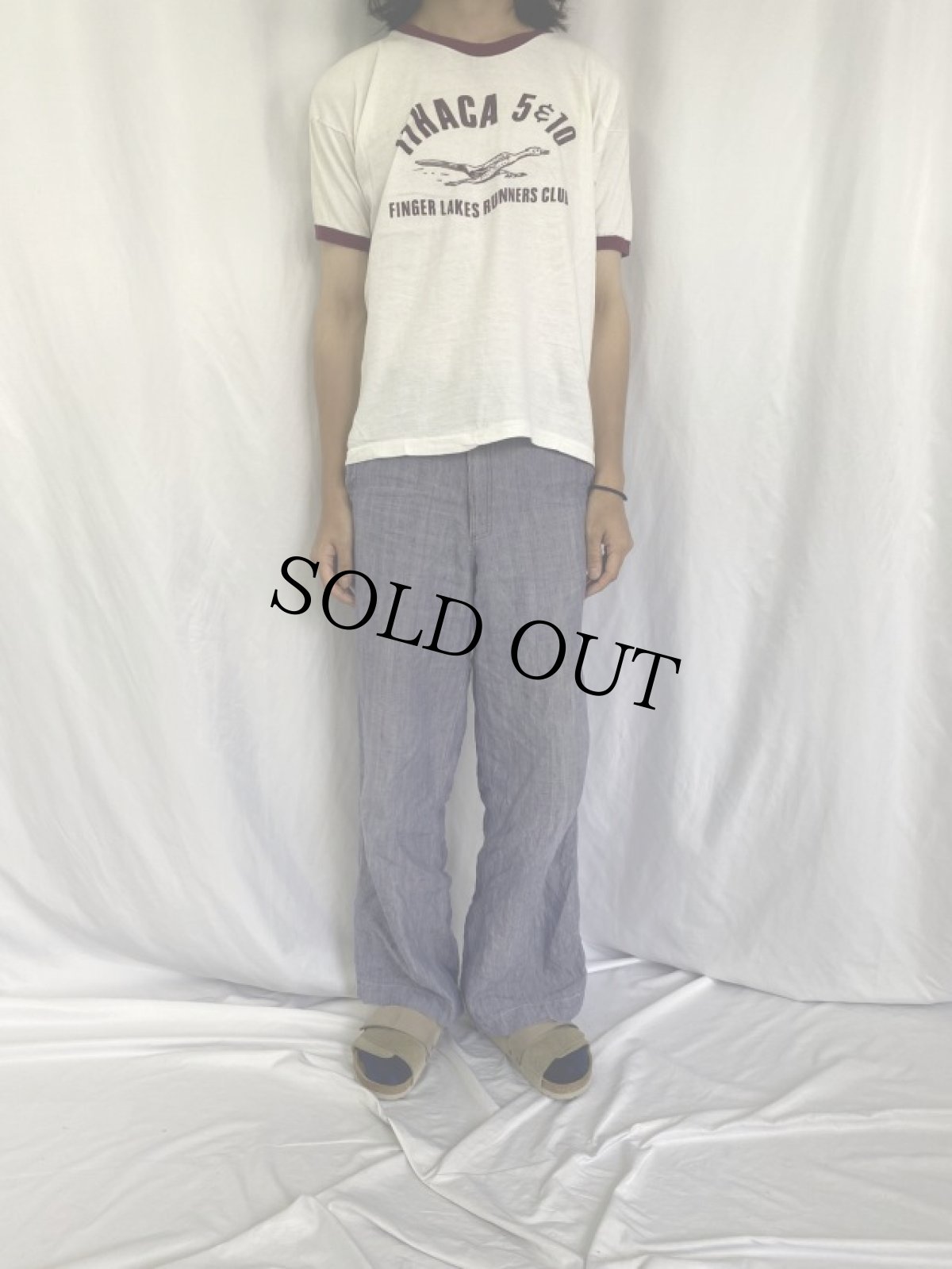 画像2: 70〜80's Champion USA製 バータグ "ITHACA" プリントリンガーTシャツ XL (2)